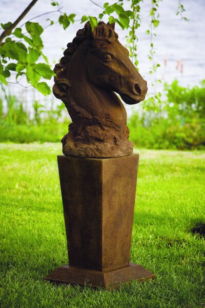 Horse Bust On Contemporary Vase Pedestal Grand-Scale